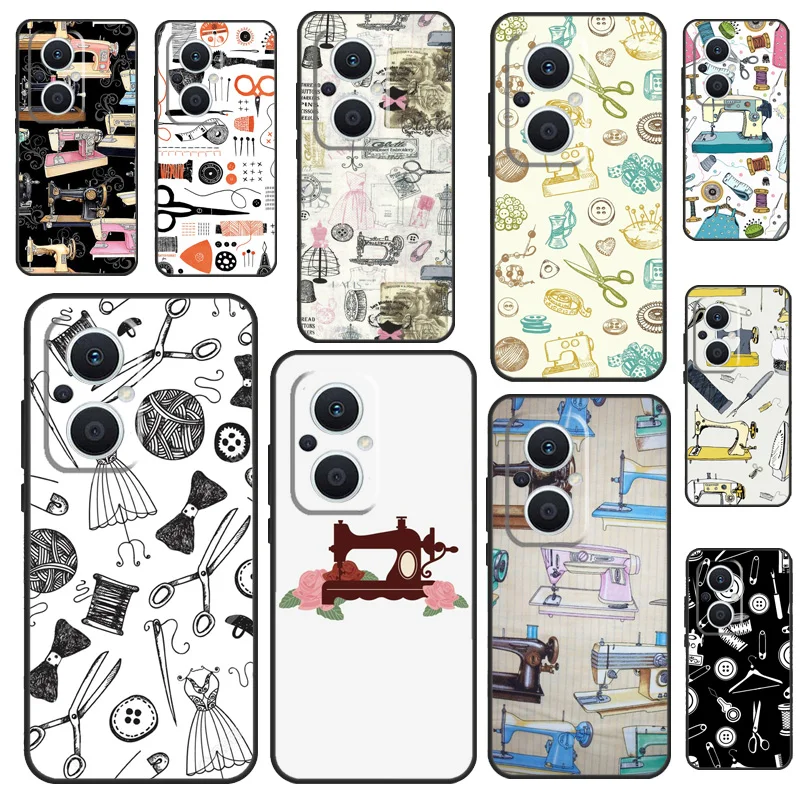 Sewing Machine Scissors Buttons Phone Case For OPPO Reno 12 12F 11 13 F 8T 7 8 10 Pro OPPO Find X8 Pro X6 X3 X5 Lite Cover