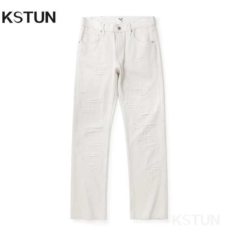 

KSTUN Hip Hop Jeans For Men Straight Regular Fit Patchwork Streetwear Denim Pants Ripped Jeans For Men Apricot Men's Clothing