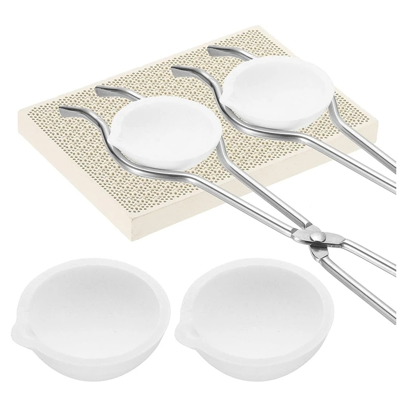 100G 250G Crucibles For Melting,Crucibles Kit Included Small Quartz Ceramic Crucible Bowl,Tongs Handle & Soldering Board