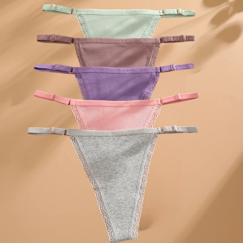 FINETOO 5 Teile/satz Sexy G-string Höschen Baumwolle frauen Unterwäsche Verstellbare Taille Mädchen Weibliche Pantys Bikini Dame Thongs Dessous
