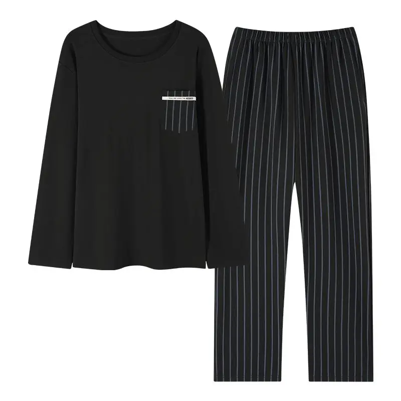 

2025 Spring Plus Size Long Sleeve Casual Striped Cotton Pajama Sets for Men Korean Loose Sleepwear Pyjama Male Homewear Clothes