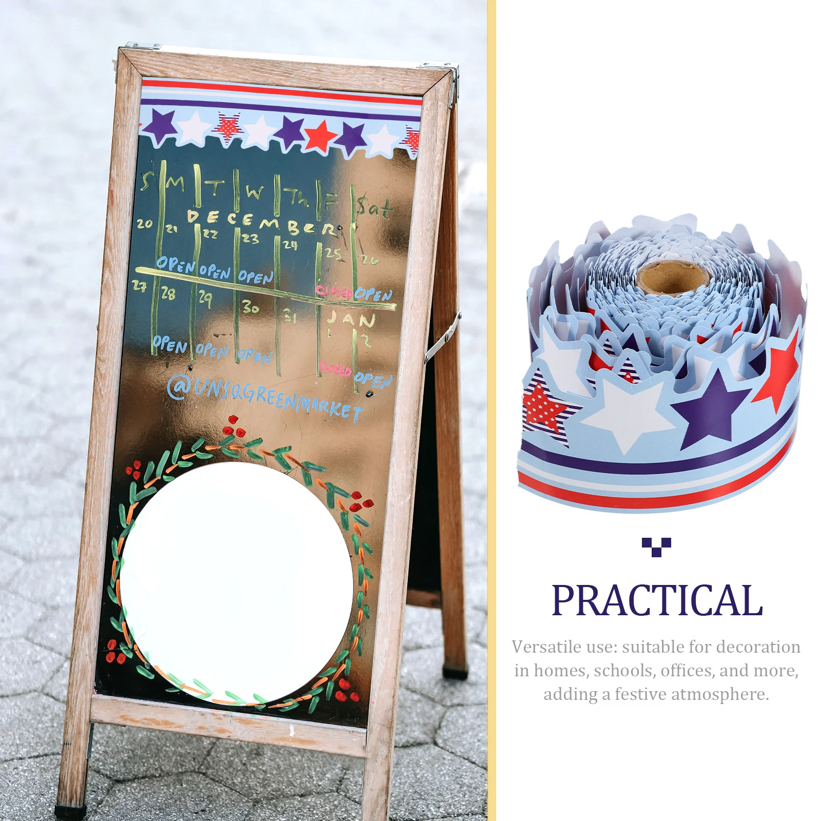 

1 Roll Decorative Five-Pointed Star Sticker Border Independence Day Bulletin Board Blackboard Classroom Home Office Removable