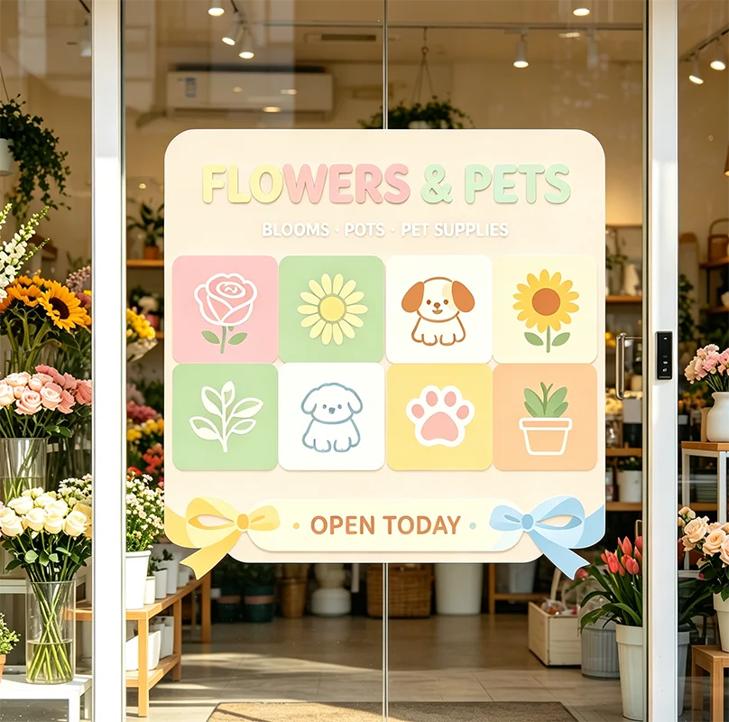 Custom Waterproof Non-transparent Vinyl Advertising Stickers Window Decals for Salon Bakery Cafe Pet Shop Clothing Store Gym Ret