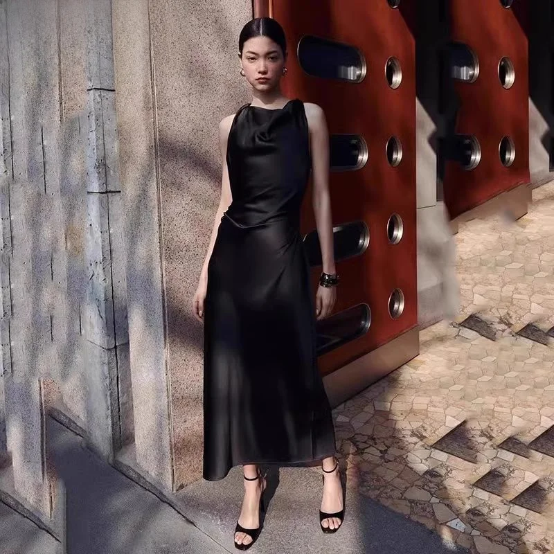 Silk Satin Texture Midi Dr Spring Commute Sle Svel V-Ne Single Piece Other Material 00% Spring Summer Collection