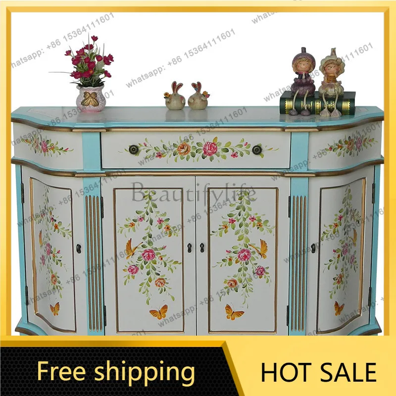 XX. Living room corridor wall decorative cabinet antique painted furniture American side cabinet