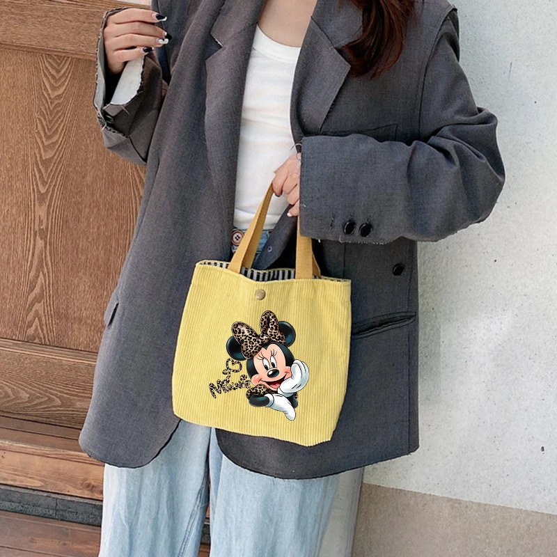 Minnie Mouse Women\'s ShoulderBag Cartoon Lady Crossbody Bags Messenger Tote Bag Female Corduroy Trendy Handbag Shopping Bag Gift