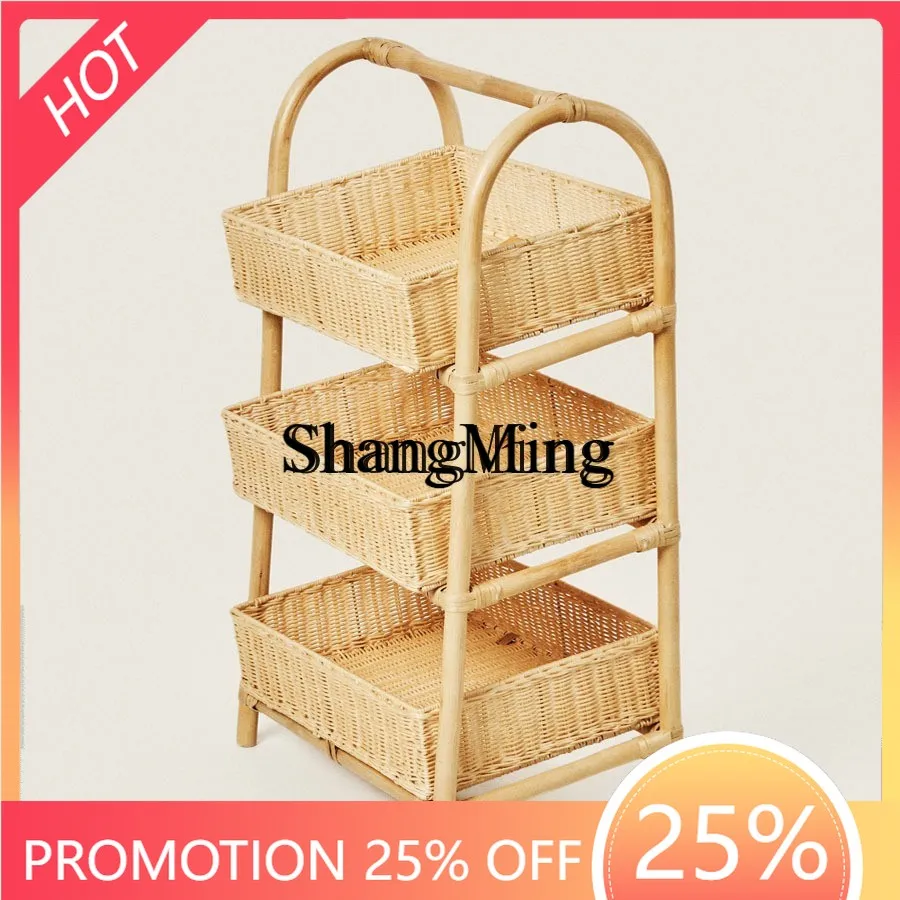 

FG high-grade exquisite hand-woven shelves home bedroom study storage room kitchen simple wind storage basket basket