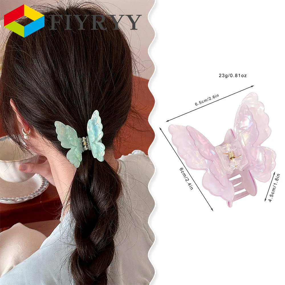 French Butterfly Hair Claw Pink Clip Classic Headwear Retro Back of Head Hair Accessories Hairpin Shark Catch for Women Girl Kid