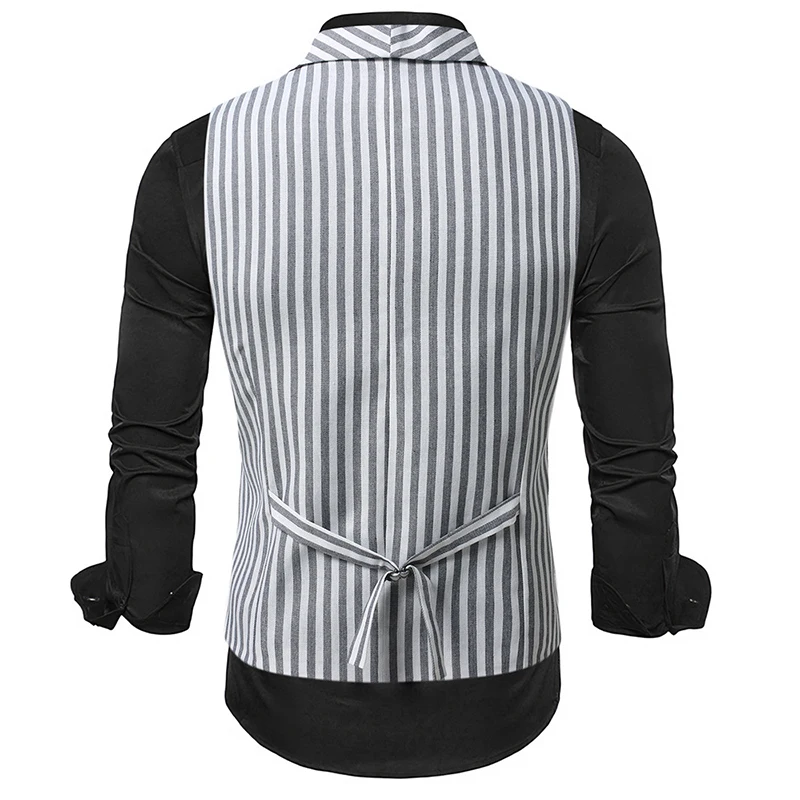 Trendy Slim Fit Mens Waistcoats Spring Casual Turn-down Collar Double-breasted Vest Jacket For Men Autumn Vintage Striped Coats