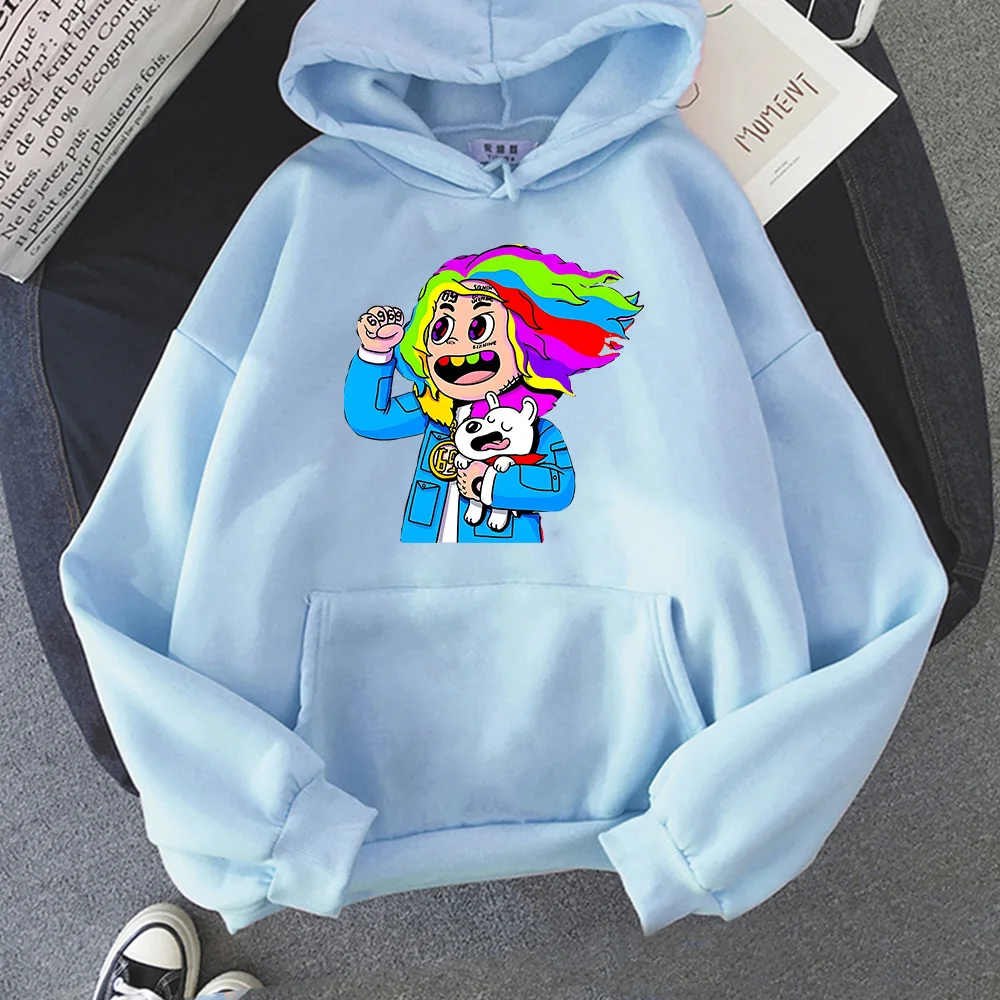 6ix9ine Tekashi69 Men Fashion Cartoon Printed Hoodies Autumn Winter Velvet Casual Loose Tops Popular Character Anime Sweatshirts