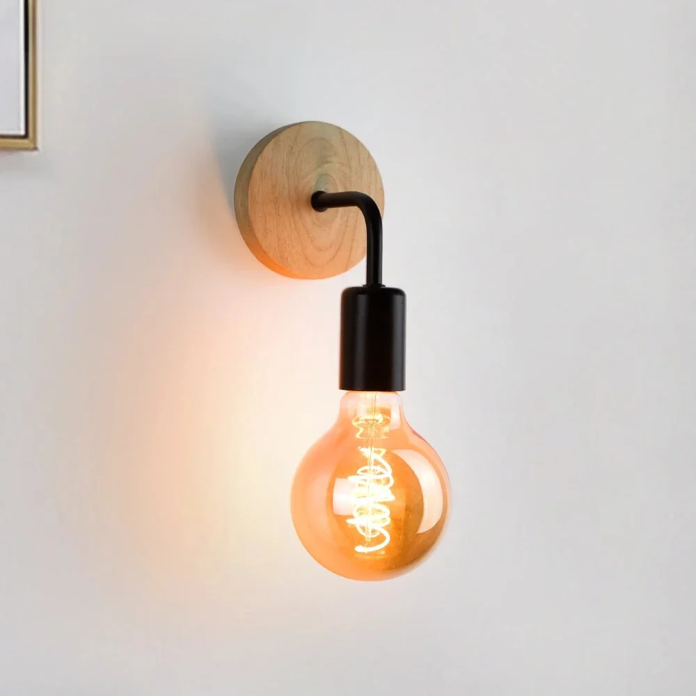 Wood Wall Lamp Vintage Wall Sconce E27 Lighting Fixture Bedside Retro Vintage Lamp Industrial Decor Dining Room Bedroom Light