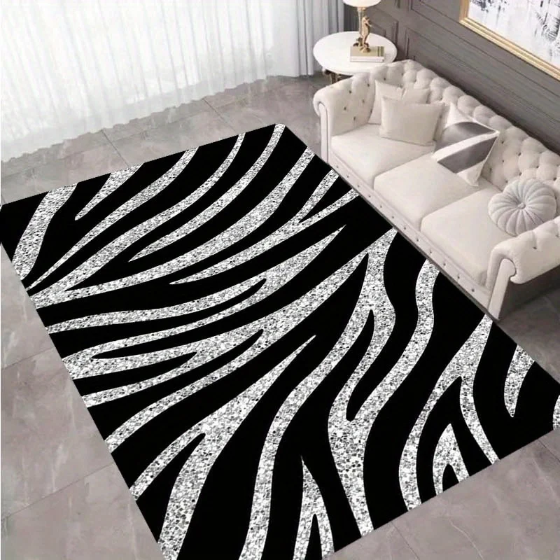 Sparkling Zebra Print Rug - Traditional Non-Slip Carpet for Bedroom, Kitchen, Dining Room, Dorm & Office