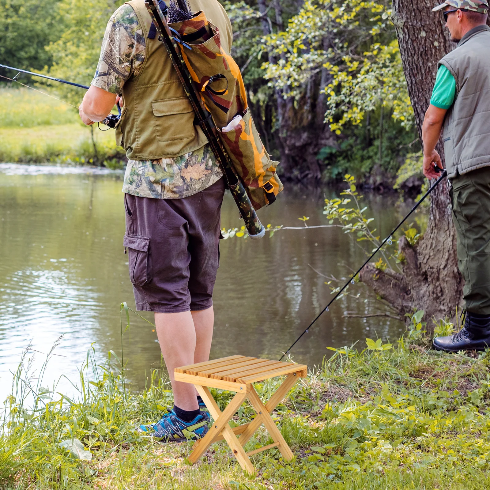 

Portable Wood Small Square Folding Side Table Outdoor Picnic Wine Table Stable Legs Compact Lightweight Garden Plant Holder