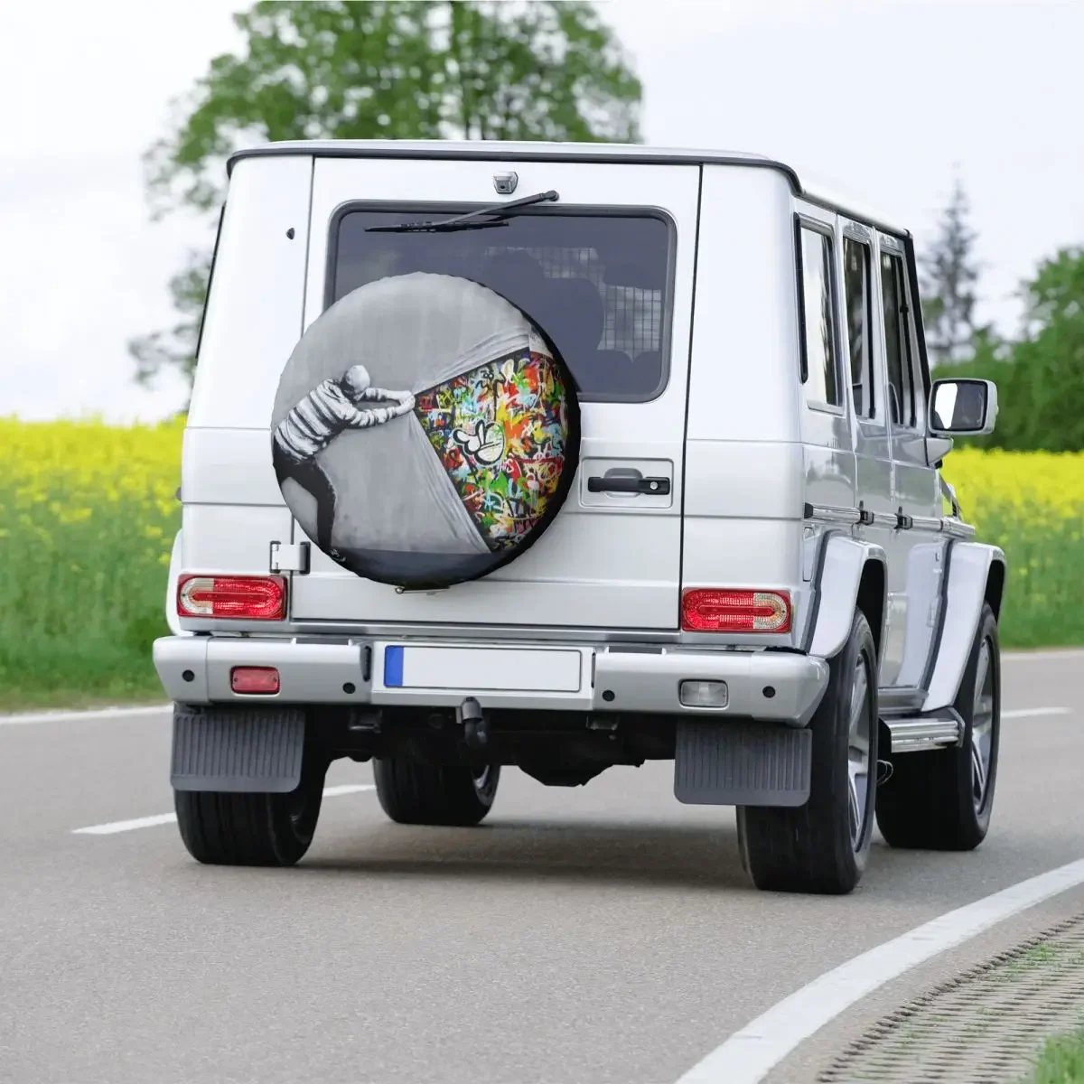 بانكسي اكتشف الكتابة على الجدران غطاء الإطار الاحتياطي ل جيب RV SUV مقطورة الشارع الفن عجلة السيارة حامي يغطي 14 "15" 16 "17" بوصة