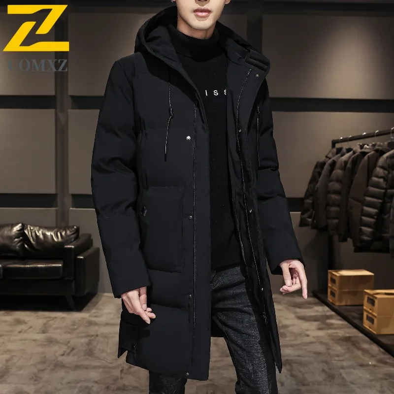 

COMXZ Men Outdoor Padded Jacket Hooded Work Thickened Warm Parka Business Casual Lightweight Cold Resistant Winter Padding Coat