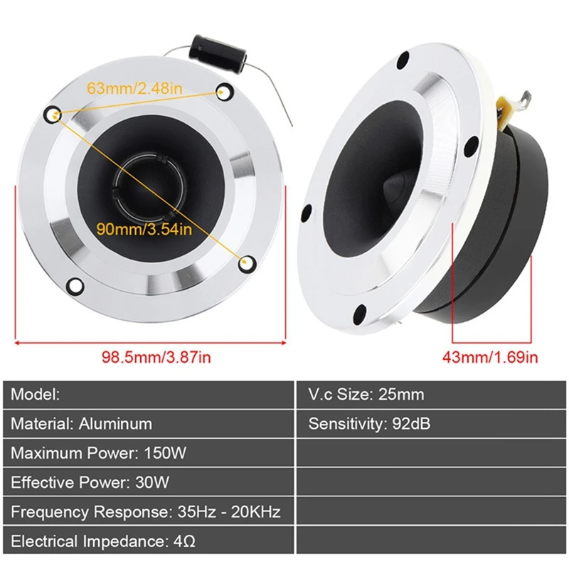 Top-Tweeter Speaker, 4 Ohm 150W, Professional Treble Horn For Car Audio Modification