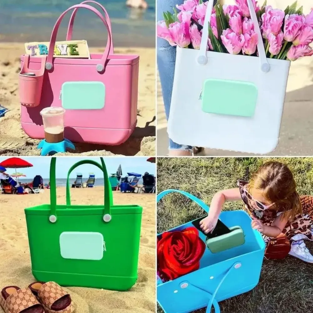 New Silicone Coin Bag Solid Color Waterproof Zip Bag Large-Capacity Beach Bag Pendant Eva Beach Bag