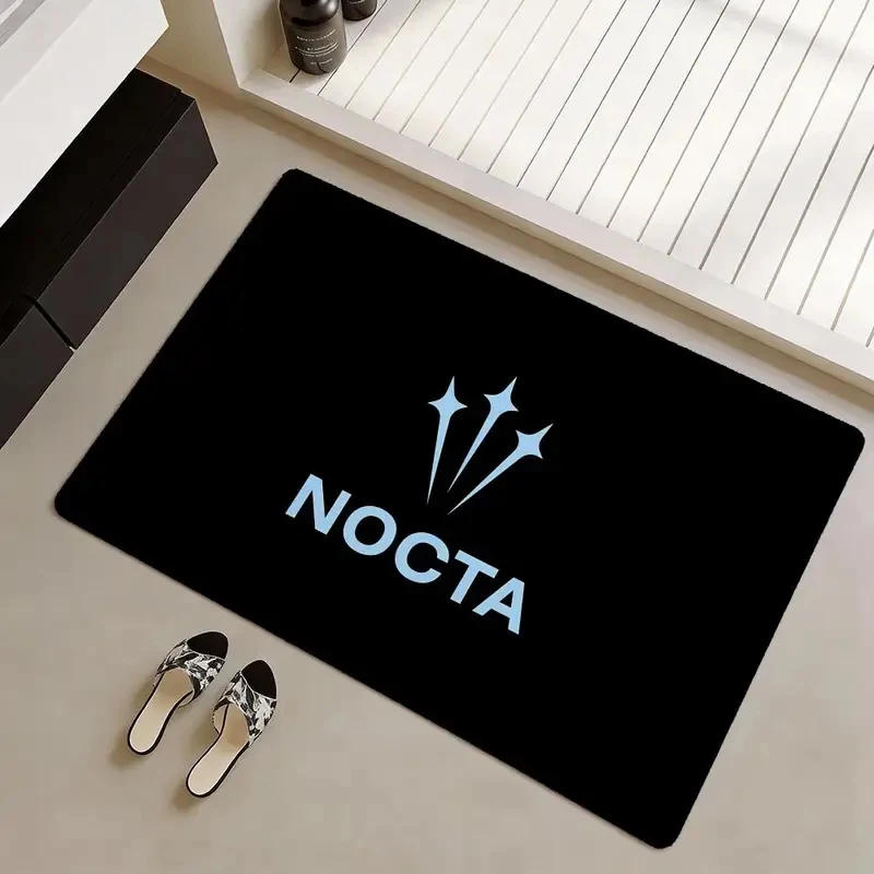 VIKAMA NOCTA Logo Floor Mat, Black & Light Blue Minimalist Non-Slip Rug for Bedroom, Living Room & Home Decor
