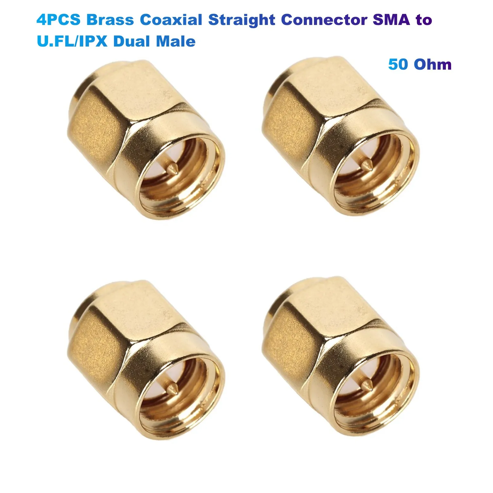 4PCS Brass Coaxial Straight Connector SMA to U.FL/IPX Dual Male (50 Ohm) for PCI/RF Antennas/Wireless LAN Devices/Coaxial Cable