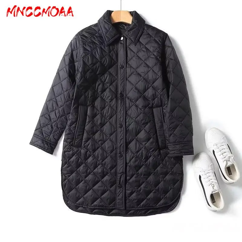 MNCCMOAA 2023 Autumn Winter Women Fashion Loose Single-Breasted Parkas Coat Female Casual Long Sleeve Pockets Outerwear