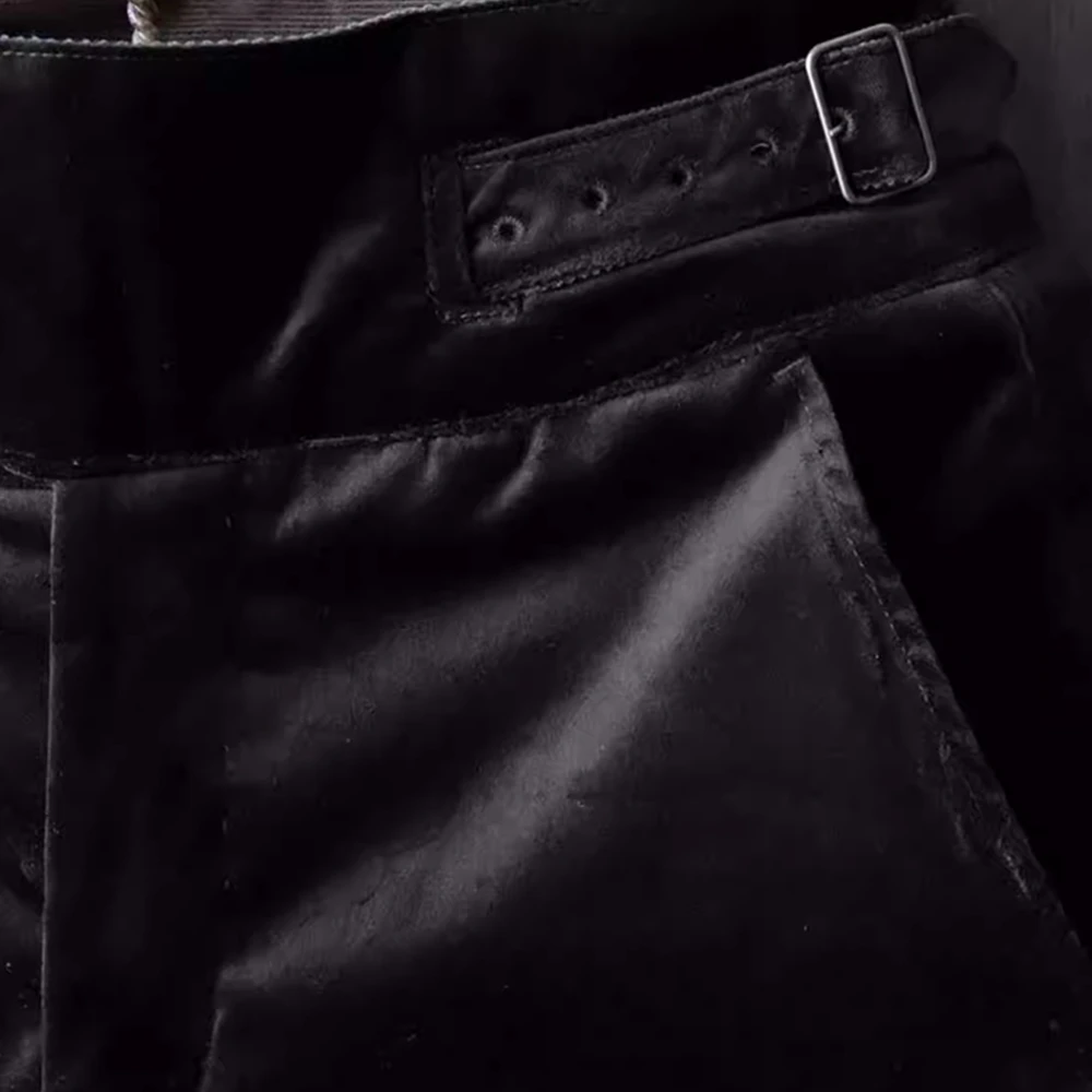 Mannen Retro Broek Punk Vintage Ridder Cosplay Casual Amerikaanse Zwarte Fleece Rijbroek