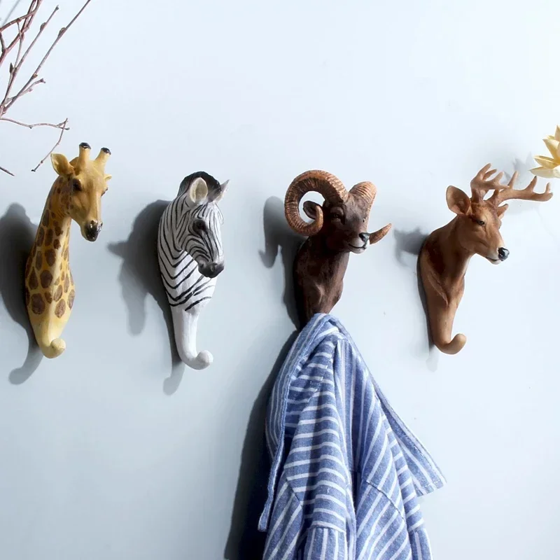 New Vintage Resin Wall Coat Rack Wall Hook Home Wall Decoration Stereo Animal Rack Bathroom Accessories