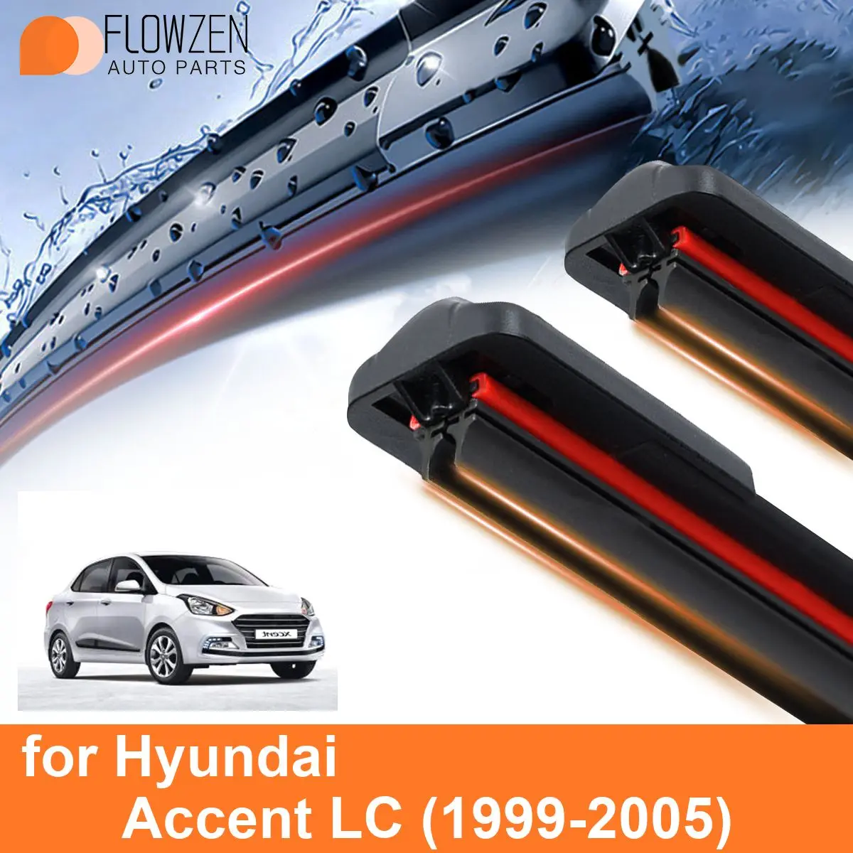 Car Windshield Wiper Blades for Hyundai Accent LC Double Rubber Frameless Bracketless WipersSoft Accessories2002 2003 2004 2005