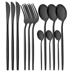 12Pcs Black Dinnerware Set Knife Fork Coffee Spoon Cutlery Set Stainless Steel Flatware Western Kitchen Silverware Tableware