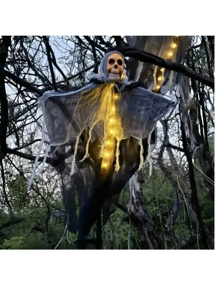 1 Stück Halloween Leuchtender Totenkopf Skelett-Gaze Hängender Geist Heim Außen Garten Dekoration Halloween Party Horror Geister-Requisiten 2026