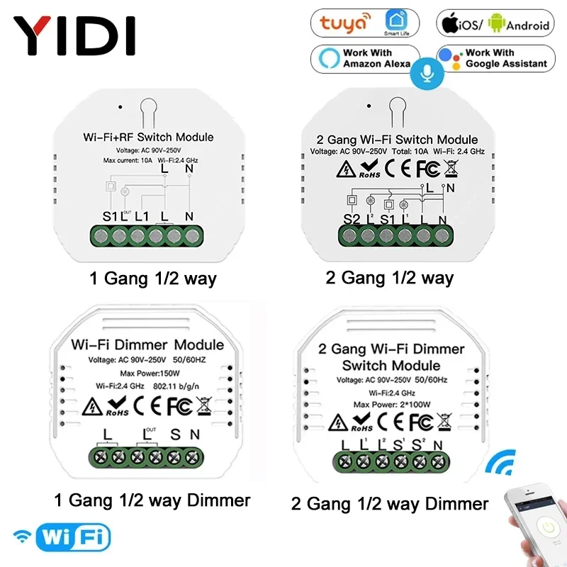 Slimme Lichtschakelaar Module Afstandsbediening Spraakbesturing 1/2 Manier 1/2 Gang Dimmer Breaker Schakelaar Smart Leven Tuya DIY WiFi Google Home Alexa