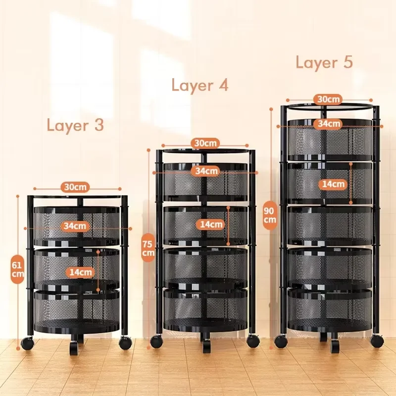 Modern Rotating Kitchen Storage Rack White Black Vegetable Fruit Organizer Shelf 3 Tier 4 Tier 5 Layer Countertop Stand