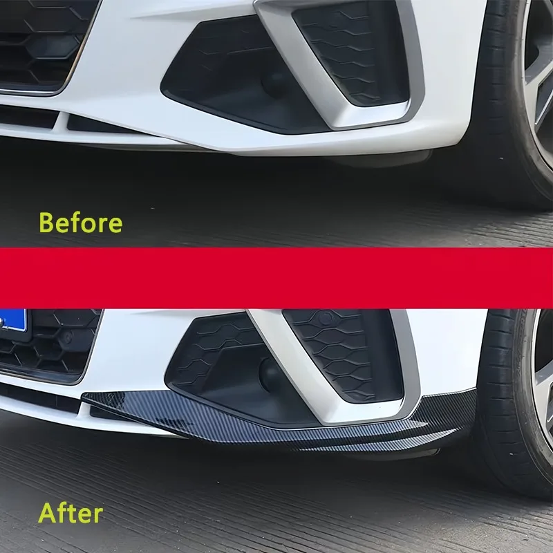 For Audi A4 S4 B9 Facelift TDI Sedan/Avant 2019-2024+ Car Front Bumper Canard Spoiler Splitter 2 Pcs Side Lip Protector Covers