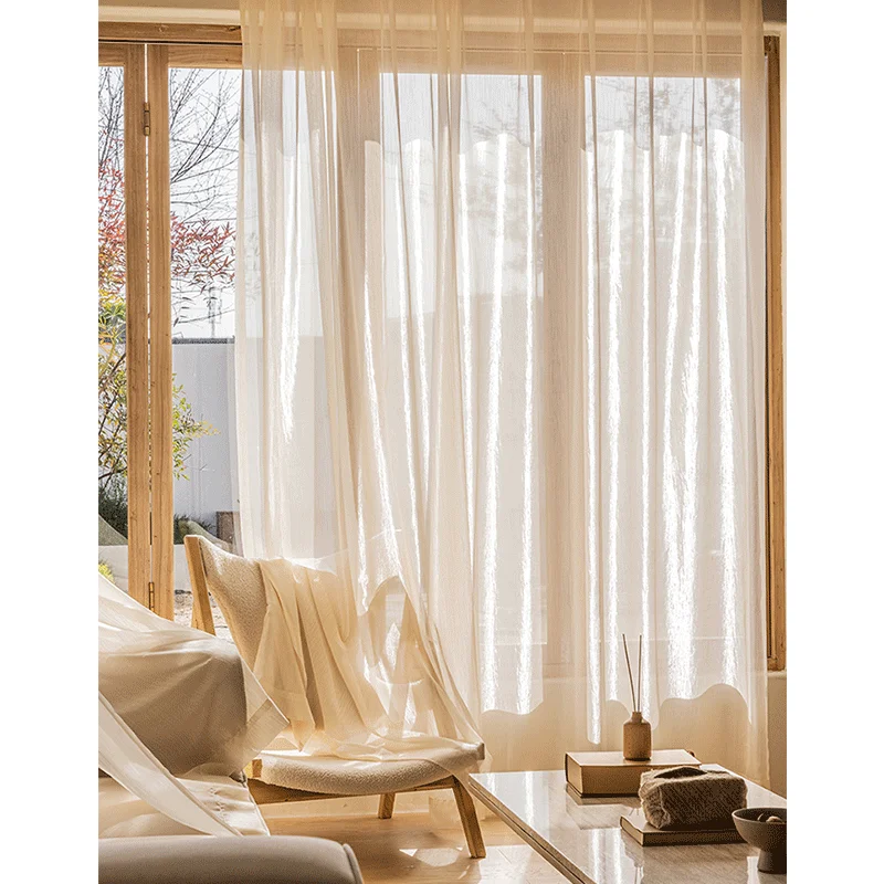 French Light Luxury Dreamy Shiny Tulle Curtains For Living Room Balcony Partition Curtains Decoration White Gauze Window Firanka