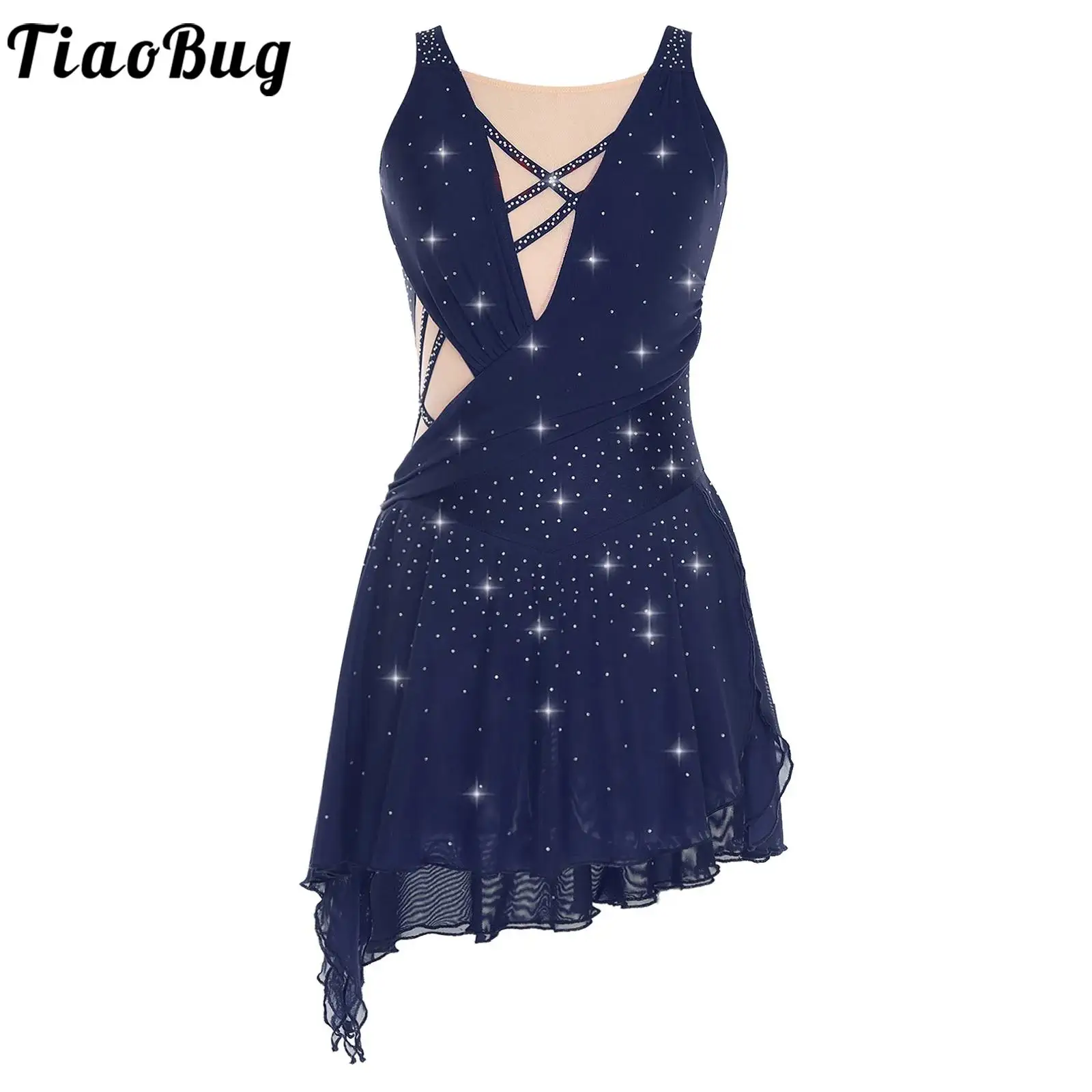 

Lyrical Dress Figure Skating Modern Ballet Dance Dress Sleeveless Side Slit Flowy Chiffon Dress Leotards Performance for Women