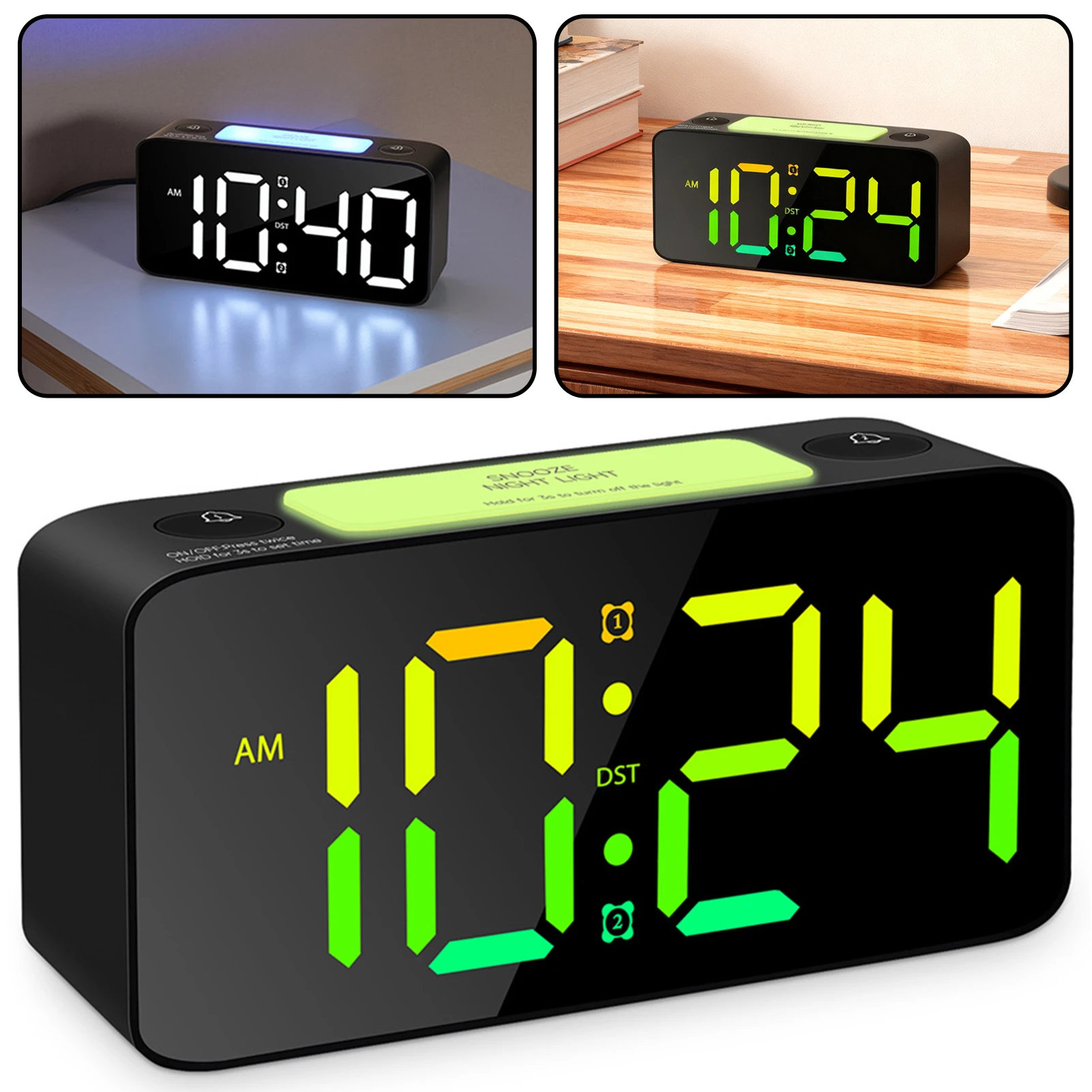 Large Display RGB Digital Alarm Clock Bedside RGB Backlit Super-Loud Wake-Up Alarm Clock Used For Students To Wake Up
