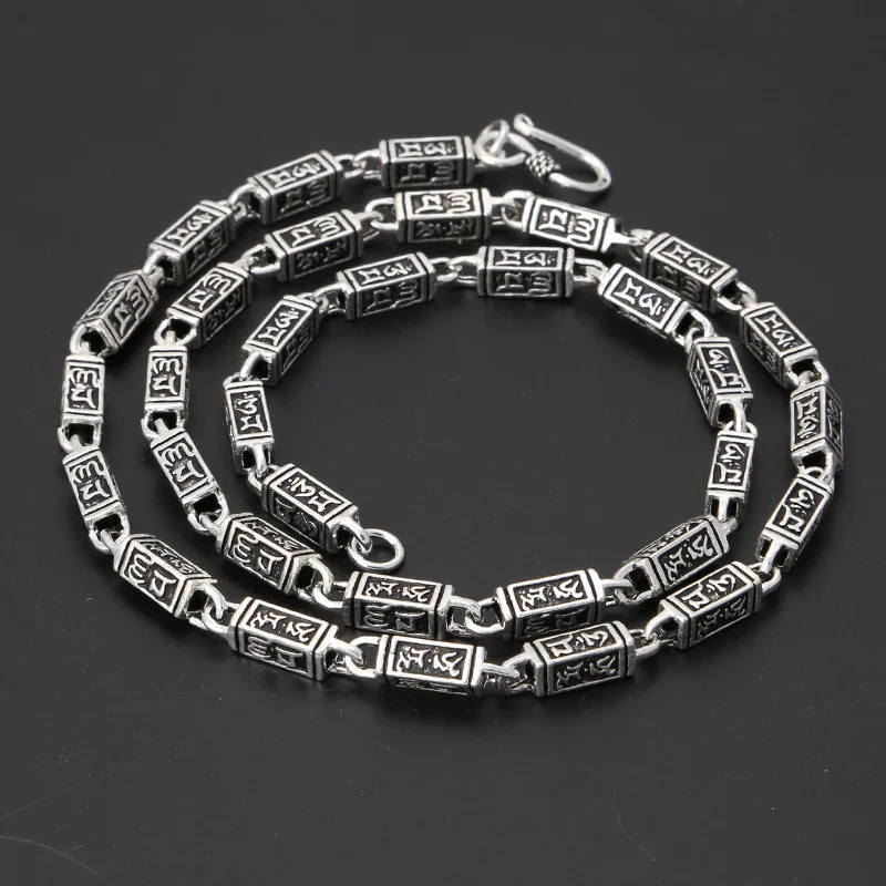 

S925 sterling silver Thai silver retro style domineering personalized six words mantra men's necklace popular ornament