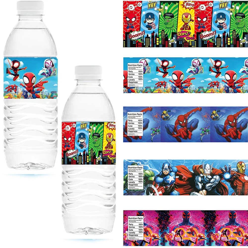 Spidey and His Amazing Friends Water Bottle Labels Stickers Spiderman The Avengers Birthday Bottle for Kids Baby Shower Supplies