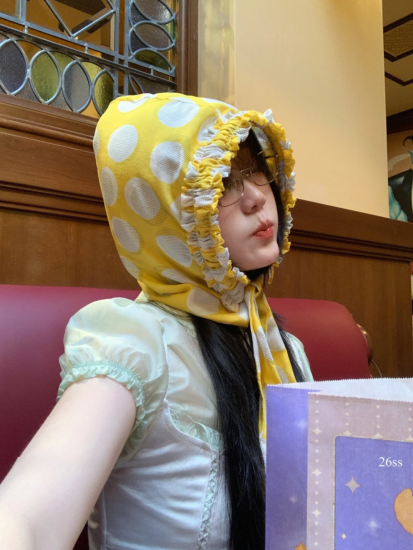 

Polka Dot Soft Cute Ruffle Face Slimming Hat Scarf Youth Summer Sun Protection Foldable Polyester Fiber Hat for Women