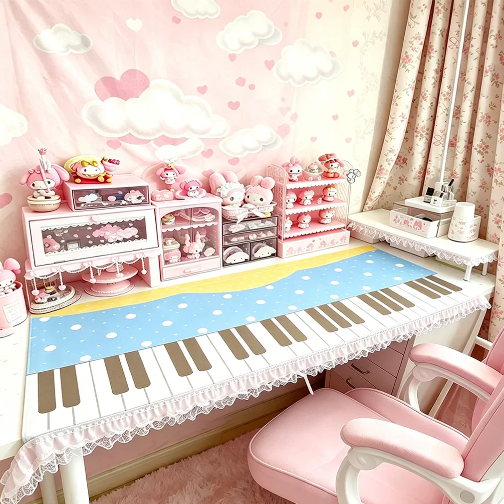 Leather Desk Pad Protector Pink Strawberry Polka Dots Piano Keys Y2K Star Angel Mouse Pad Office Desk Mat PU Desk Blotter Pad