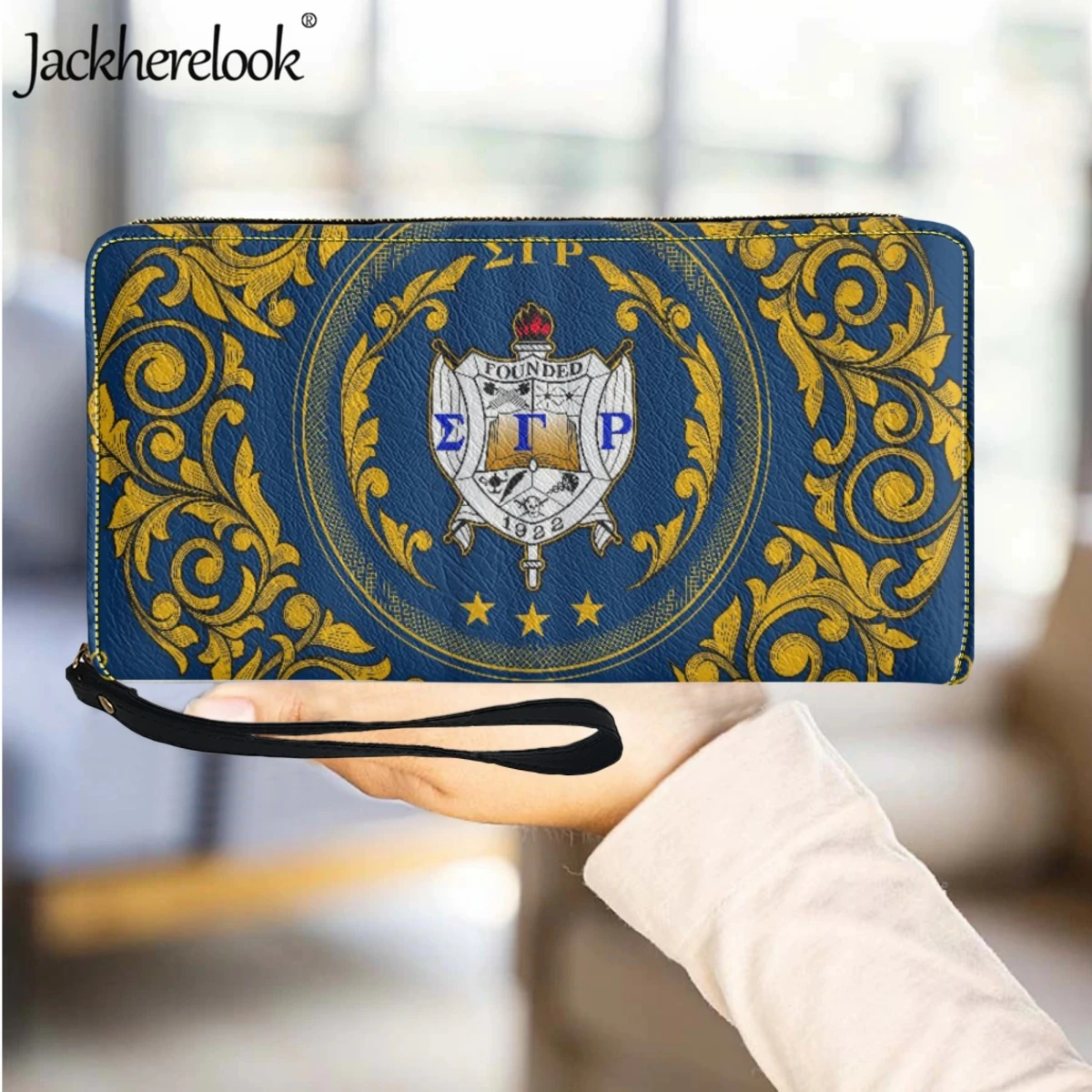 

Jackherelook Sigma Gamma Rho Sorority Long Leather Wrist Wallet for Women Fashion Shopping Bank Card Holder Purse Party Clutch