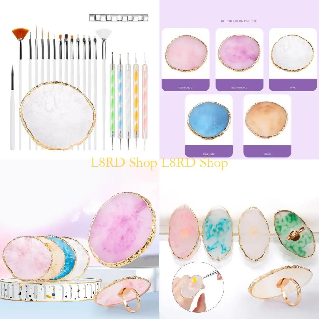 L8RD Pink/White Resin Mixing Plate Painting Brushes Must Have for Nail Beauty