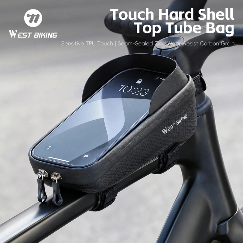 WEST BIKING Fahrrad-Vorderrahmentasche mit Touchscreen-Handyhalterung, EVA-Hartschale, Reflektierende Top-Rahmentasche für Rennrad und Fahrradfahren