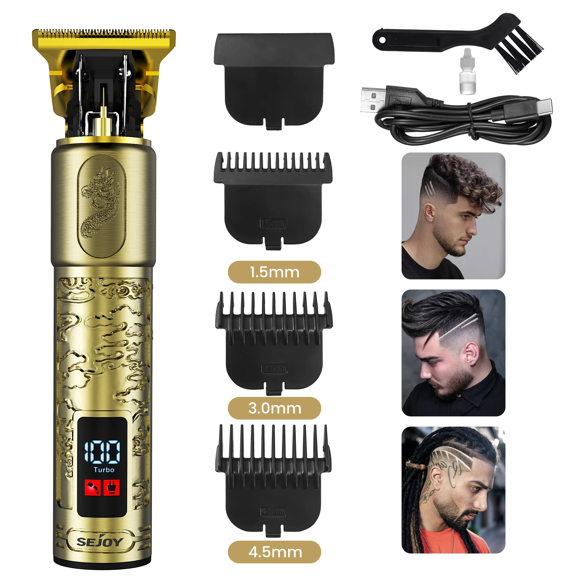 Sejoy Haarschneidemaschine für Männer, Professioneller Präzisions-Haarschneider für Zuhause/Friseur, Titan-Klingen, Kabelloses Haarschneide-Set, Typ C Aufladbar