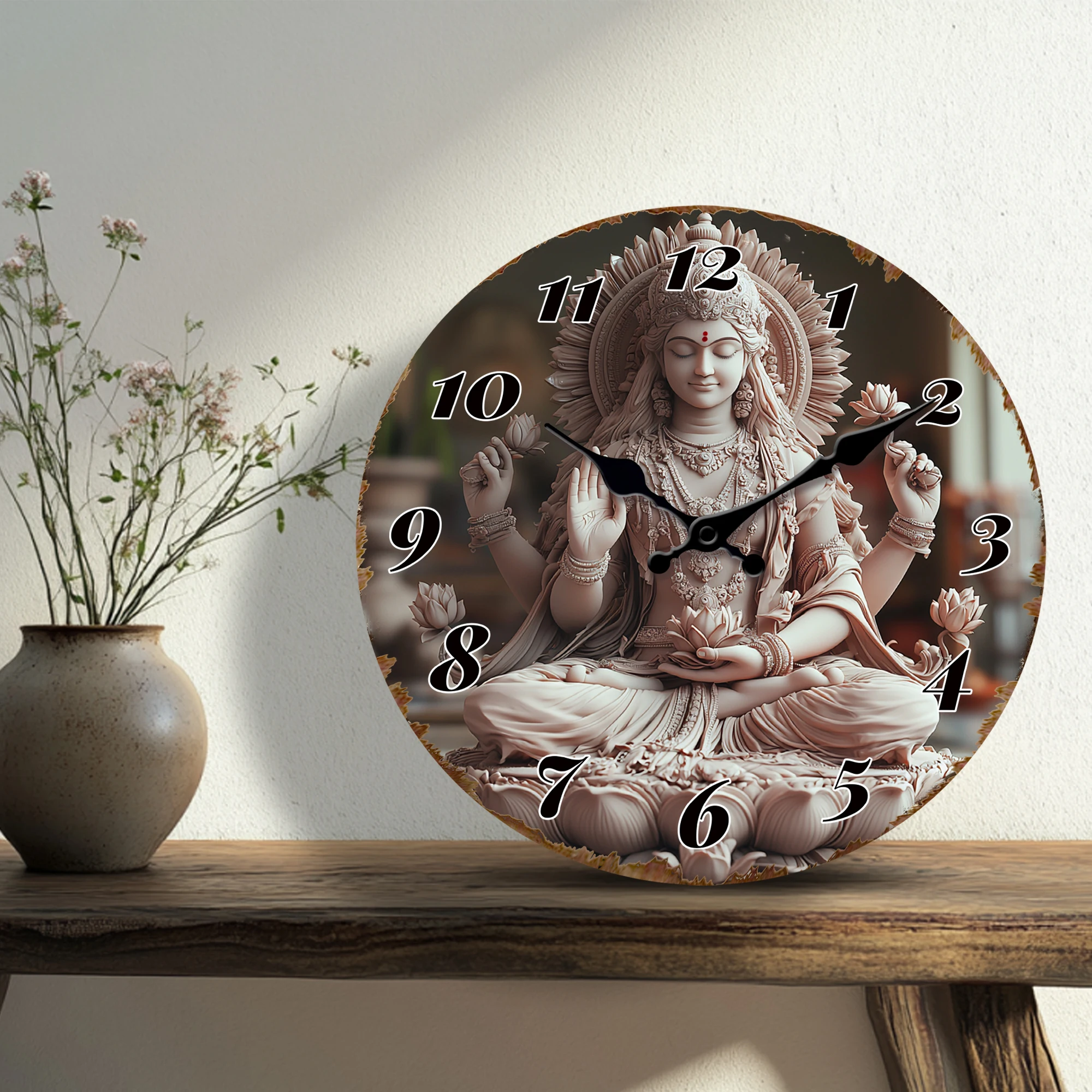 Serene Meditating Goddess Statue Wall Clock - Elegant Decor for Yoga Studio, Living Room, or Bedroom