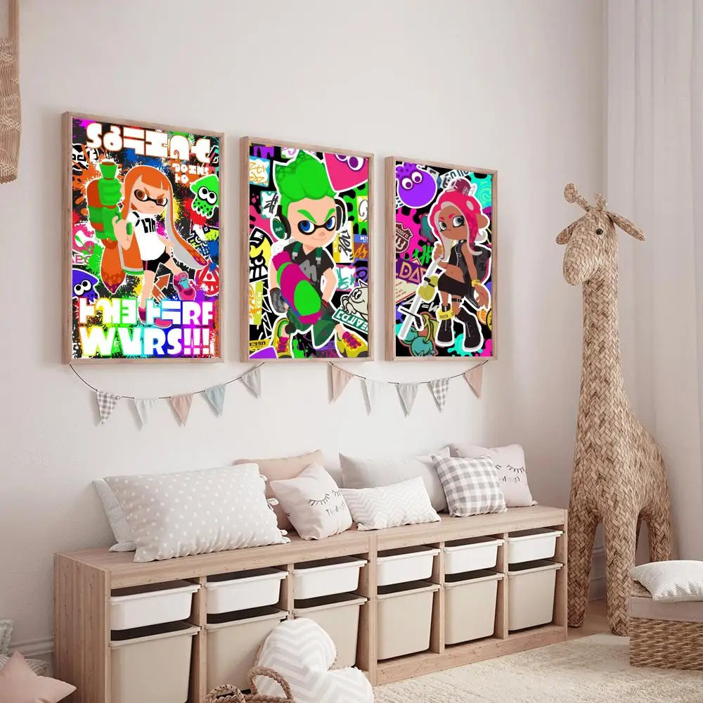 لعبة فيديو S-Splatoon 3 لوحة الخط HD قماش ملصق غرفة المعيشة غرفة نوم بار الديكور الجمالي