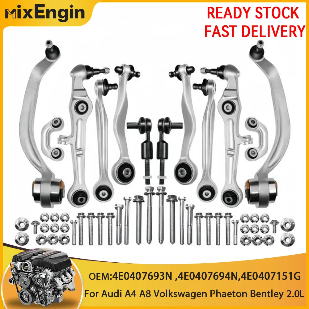 12× Front Upper Lower Control Arms Kit For Audi A4 Quattro B6 B7 A8 D3 Volkswagen Phaeton Bentley ASB BAN 2.0L L4 GAS 00-08