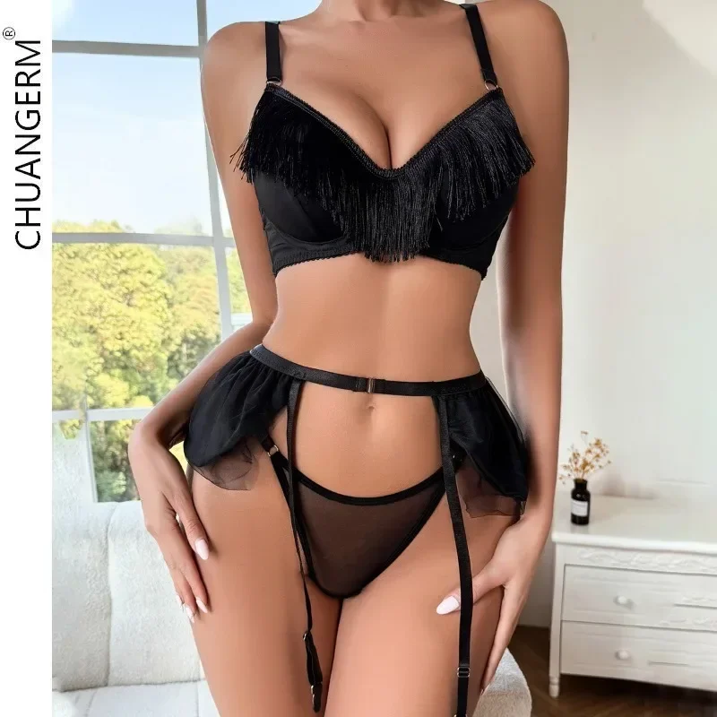 

CHUANGERM комфортное сетчатое женское нижнее белье, женский костюм Onlyfans, женский бюстгальтер, сексуальное женское белье, комплект из трех предметов, трусики, бюстгальтеры, прозрачные