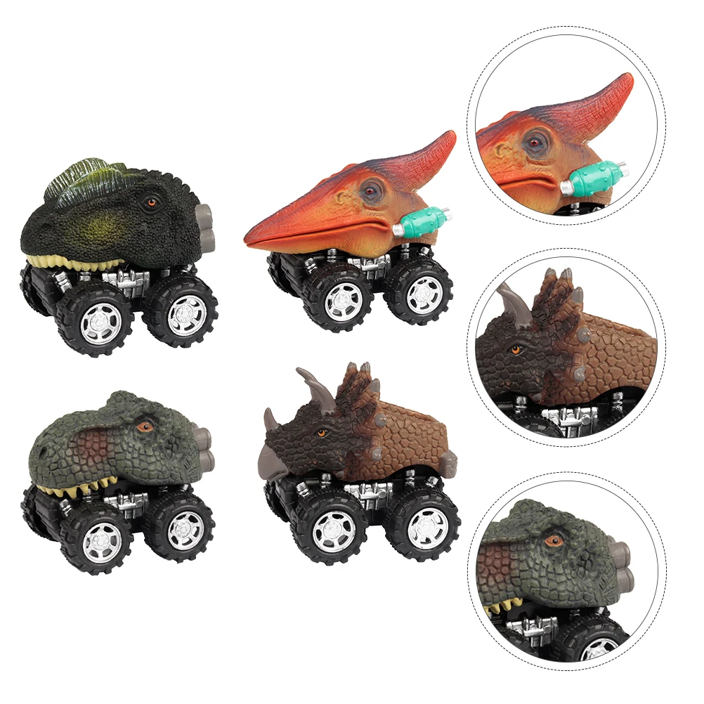 4 pezzi di dinosauro tirare indietro auto giocattoli forma di cartone animato alimentato ad attrito per bambini veicolo puzzle regali educativi non telecomandati