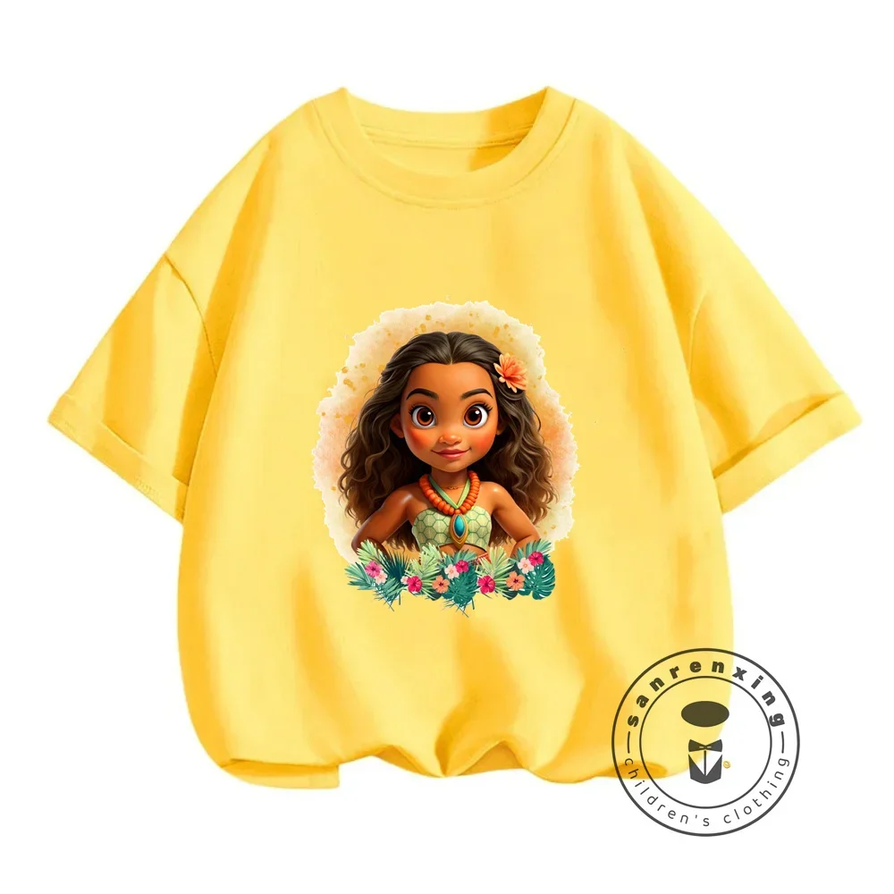 Summertime Fun for Kids Disney Moana Cartoon Prints on Boys Girls T-shirts Cute Streetwear Fashionable O-neck Soft for Children