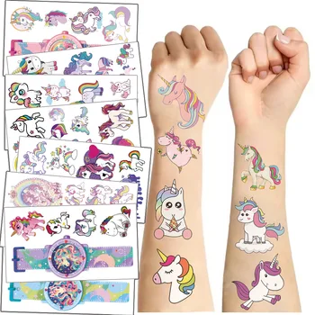 10 yaprak Unicorn dövme etiket geçici sahte dövme kol eller vücut Waterdichte tatououhediye çocuk oyuncakları dökün